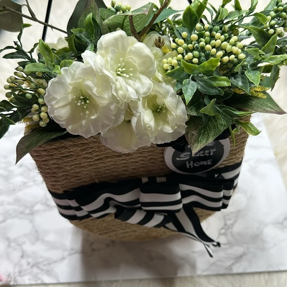 Decorative Woven Basket with Black and White Accents
